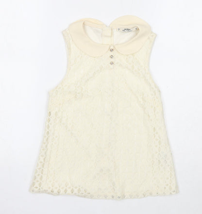 Miss Selfridge Womens White Geometric Cotton Basic Tank Size 6 Collared