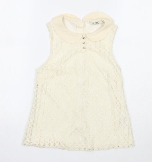 Miss Selfridge Womens White Geometric Cotton Basic Tank Size 6 Collared