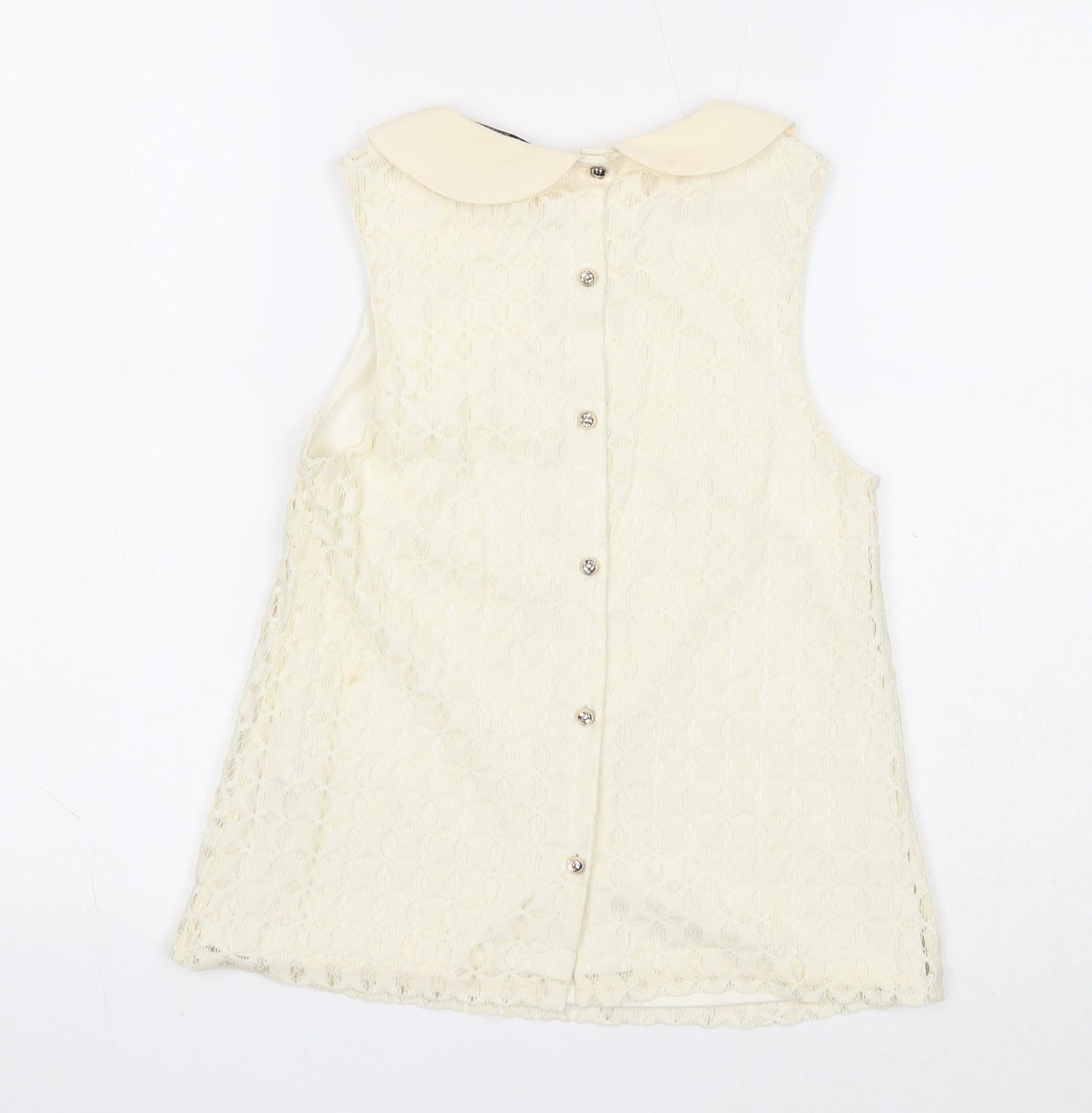 Miss Selfridge Womens White Geometric Cotton Basic Tank Size 6 Collared