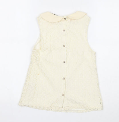 Miss Selfridge Womens White Geometric Cotton Basic Tank Size 6 Collared