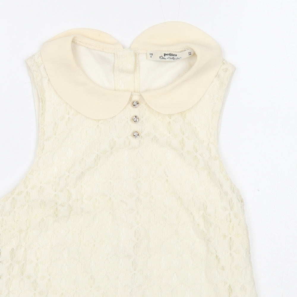 Miss Selfridge Womens White Geometric Cotton Basic Tank Size 6 Collared