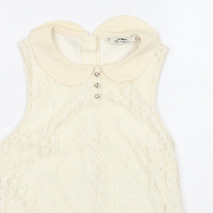 Miss Selfridge Womens White Geometric Cotton Basic Tank Size 6 Collared