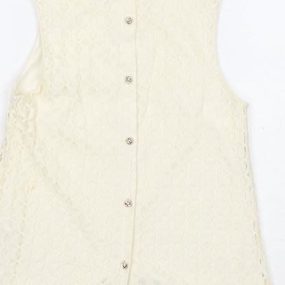 Miss Selfridge Womens White Geometric Cotton Basic Tank Size 6 Collared