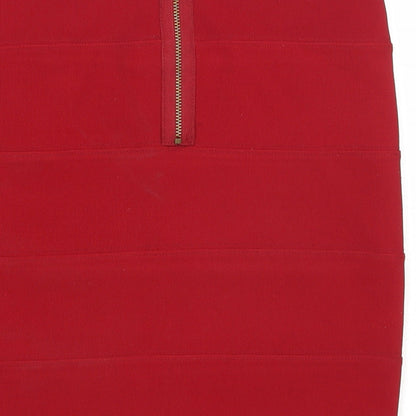 FOREVER 21 Womens Red Polyester Maxi Skirt Size M Zip
