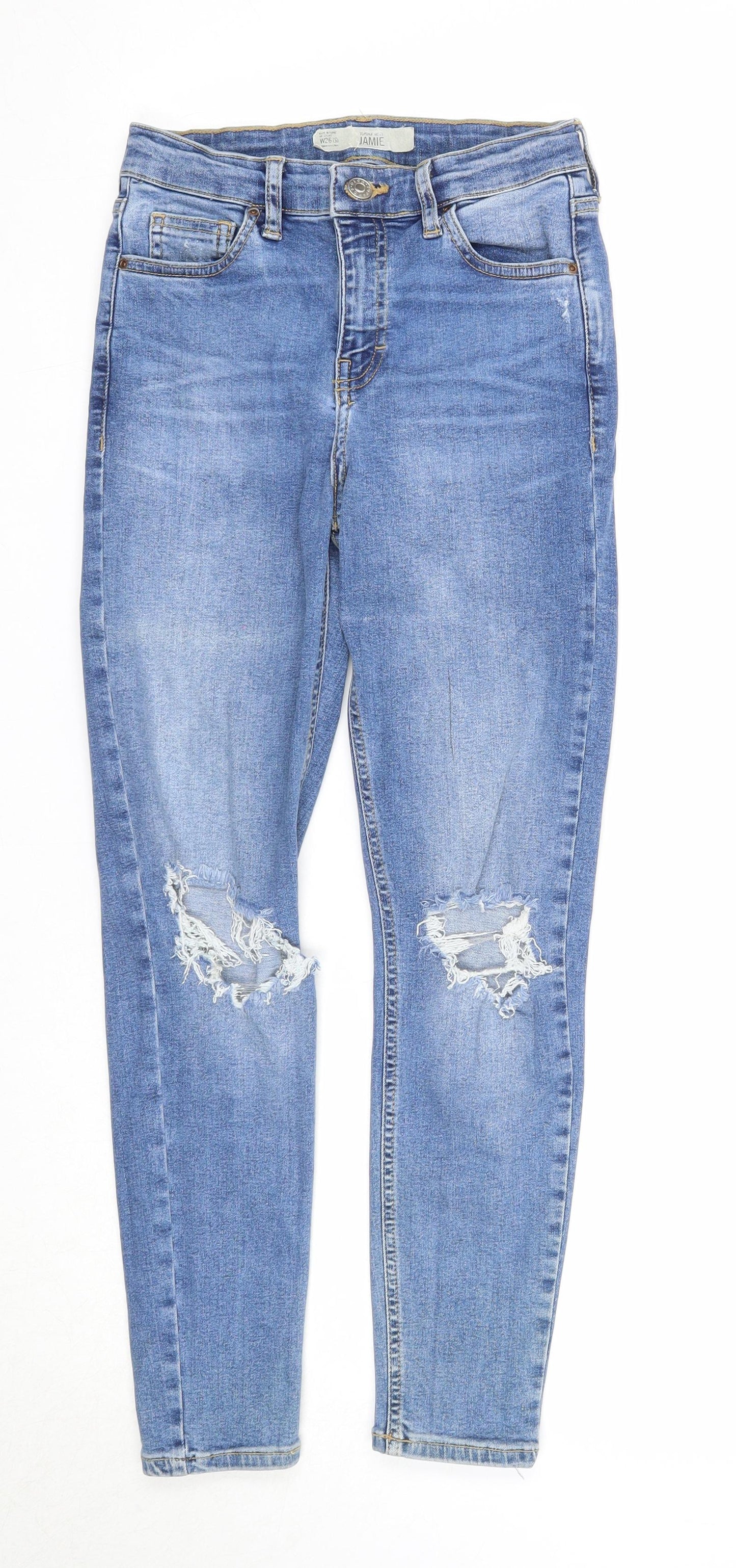 Topshop Womens Blue Cotton Skinny Jeans Size 26 in L30 in Regular Zip