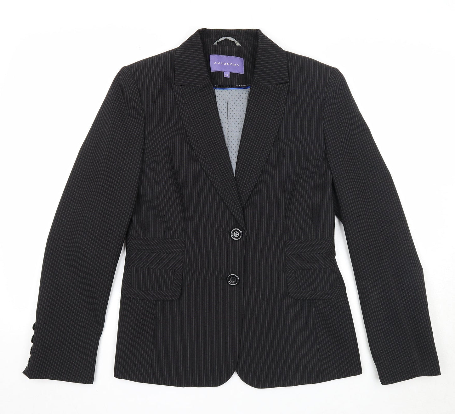 Autonomy Womens Black Striped Polyester Jacket Suit Jacket Size 14