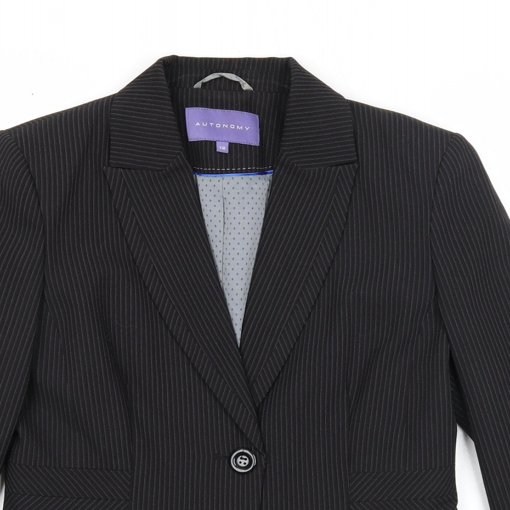 Autonomy Womens Black Striped Polyester Jacket Suit Jacket Size 14