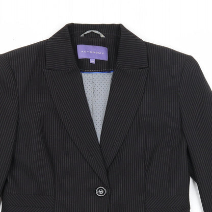 Autonomy Womens Black Striped Polyester Jacket Suit Jacket Size 14