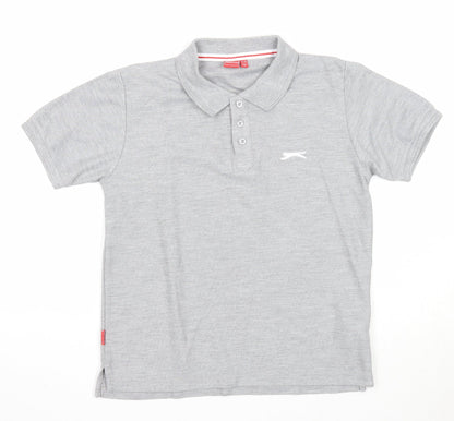 Slazenger Boys Grey Polyester Basic Polo Size 11-12 Years Collared Button