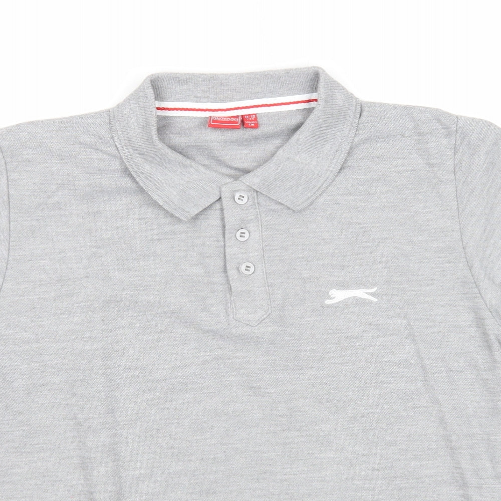 Slazenger Boys Grey Polyester Basic Polo Size 11-12 Years Collared Button