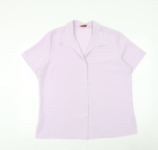 EWM Womens Purple Polyester Basic Button-Up Size 18 Collared - Broderie Anglaise Detail