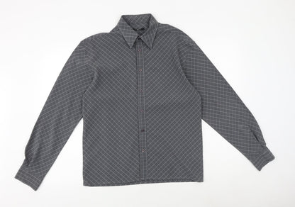 St Bernard Mens Grey Argyle/Diamond Polyester Button-Up Size S Collared Button