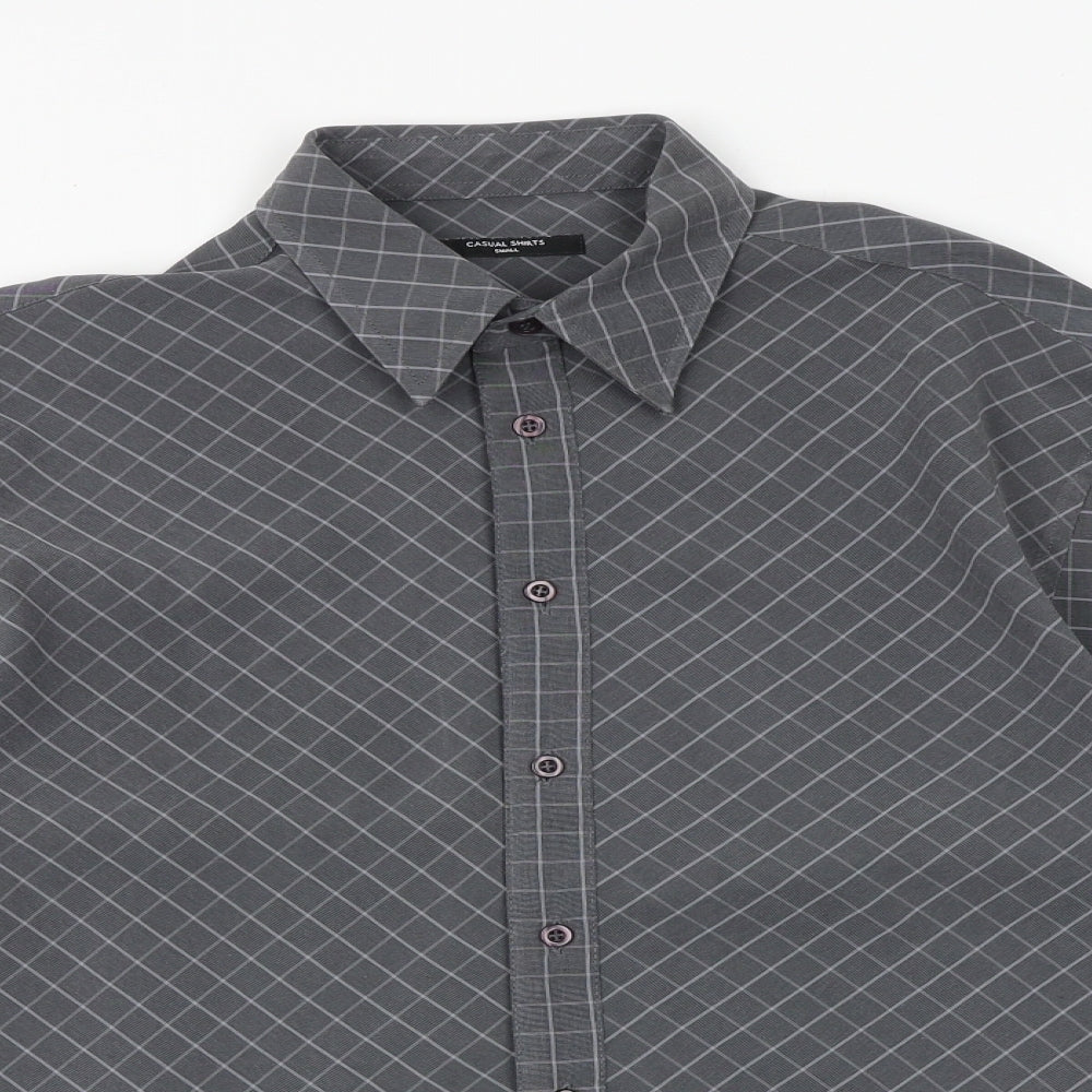 St Bernard Mens Grey Argyle/Diamond Polyester Button-Up Size S Collared Button