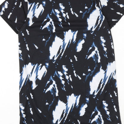 PRETTYLITTLETHING Womens Black Geometric Polyester T-Shirt Dress Size 4 Round Neck Pullover