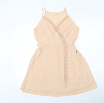 Monteau Womens Pink Polyester Fit & Flare Size L V-Neck Tie