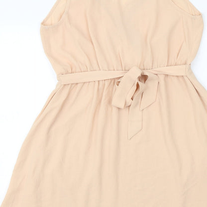 Monteau Womens Pink Polyester Fit & Flare Size L V-Neck Tie