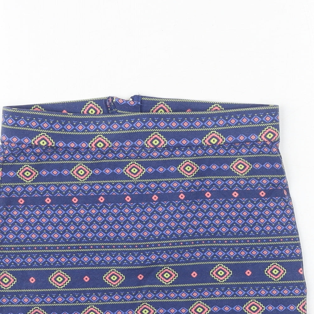 New Look Girls Blue Geometric Cotton Bandage Skirt Size 10-11 Years Regular Zip