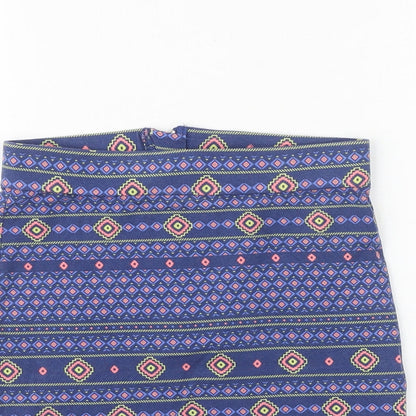 New Look Girls Blue Geometric Cotton Bandage Skirt Size 10-11 Years Regular Zip