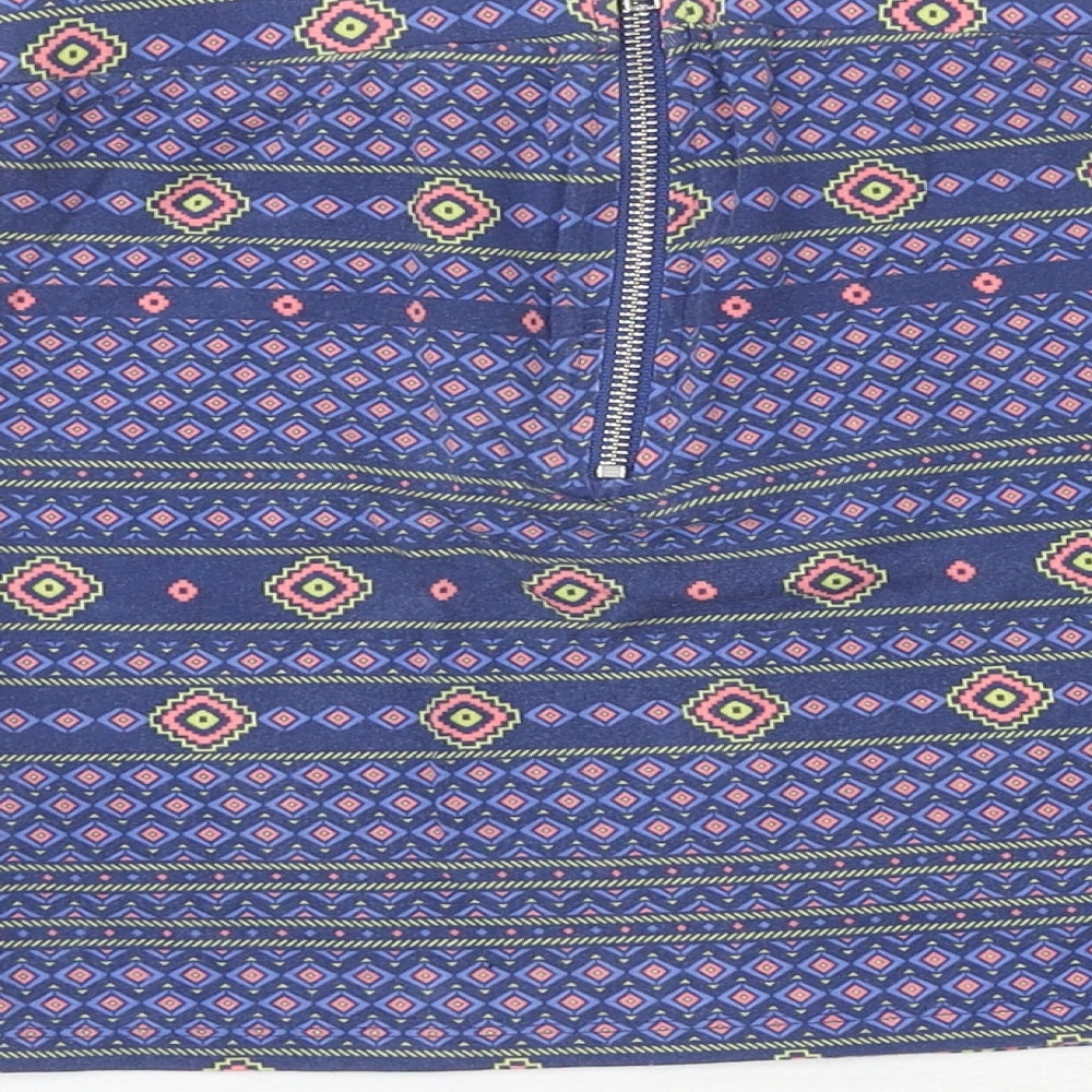 New Look Girls Blue Geometric Cotton Bandage Skirt Size 10-11 Years Regular Zip