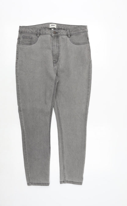 Only Womens Grey Cotton Skinny Jeans Size XL Regular Zip