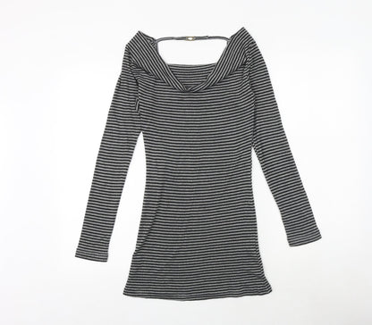 VILA Womens Black Striped Polyester Jumper Dress Size M Cowl Neck Pullover