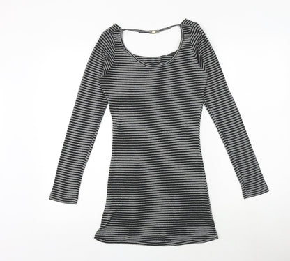 VILA Womens Black Striped Polyester Jumper Dress Size M Cowl Neck Pullover