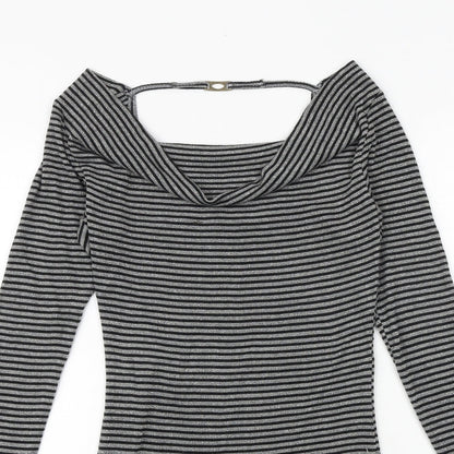 VILA Womens Black Striped Polyester Jumper Dress Size M Cowl Neck Pullover