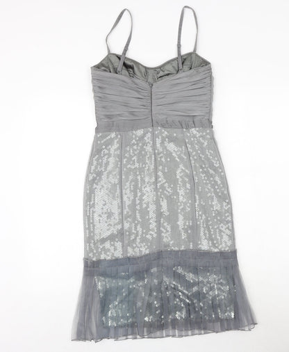 Debenhams Womens Grey Polyester Slip Dress Size 8 Sweetheart Zip