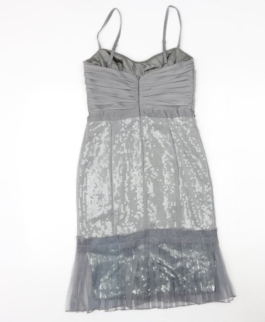Debenhams Womens Grey Polyester Slip Dress Size 8 Sweetheart Zip