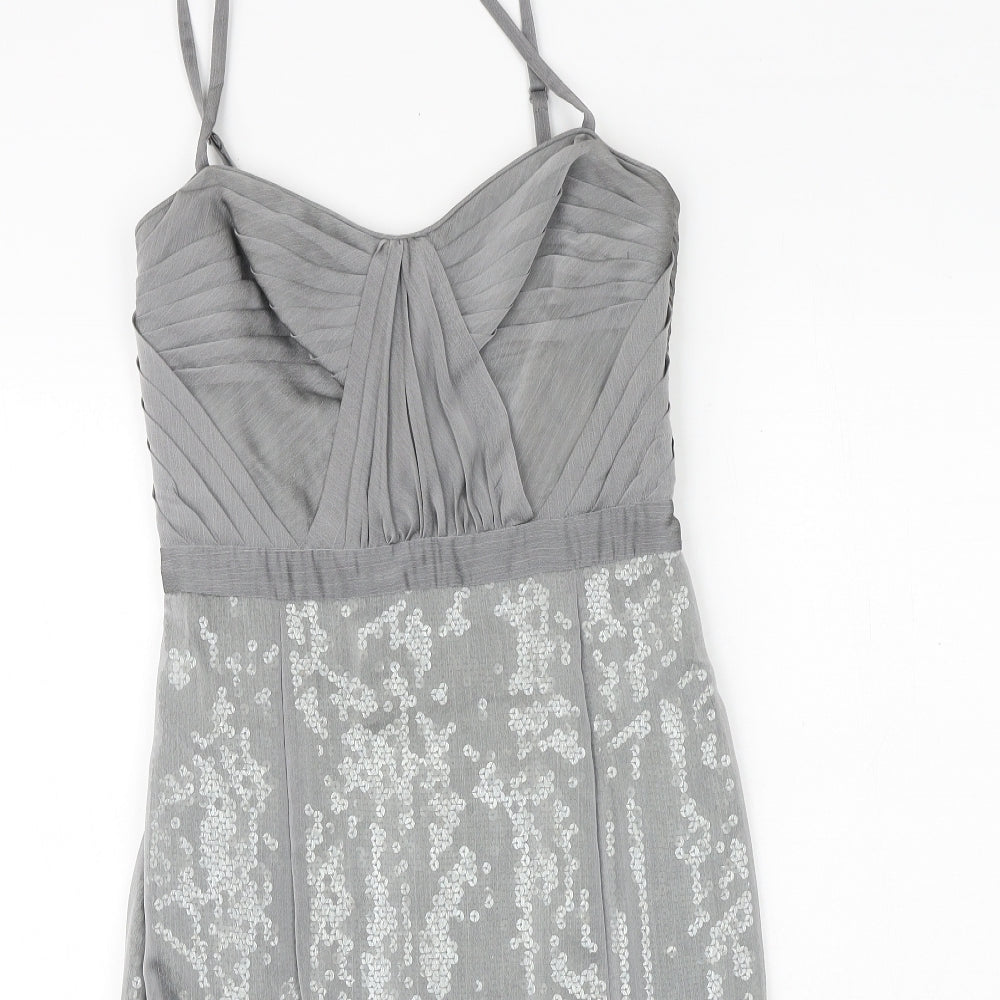 Debenhams Womens Grey Polyester Slip Dress Size 8 Sweetheart Zip