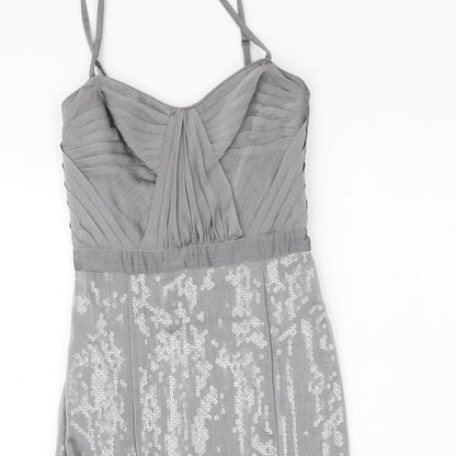 Debenhams Womens Grey Polyester Slip Dress Size 8 Sweetheart Zip