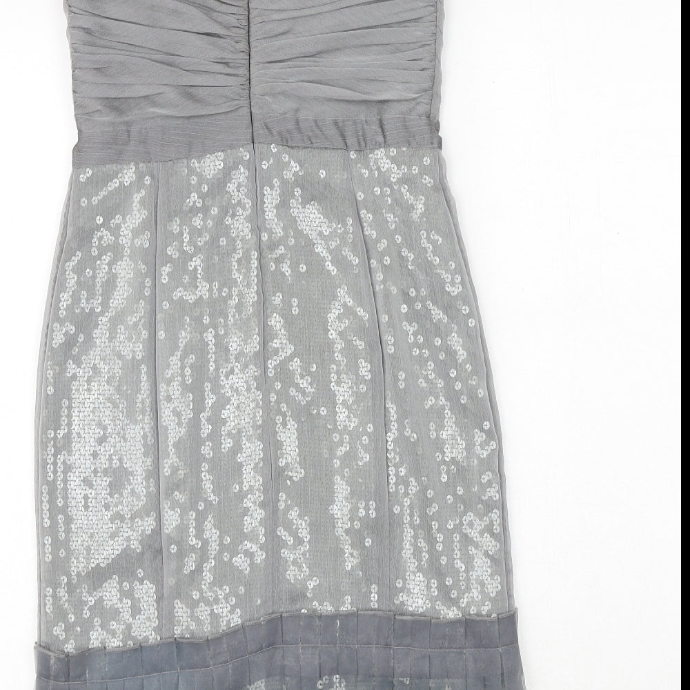 Debenhams Womens Grey Polyester Slip Dress Size 8 Sweetheart Zip