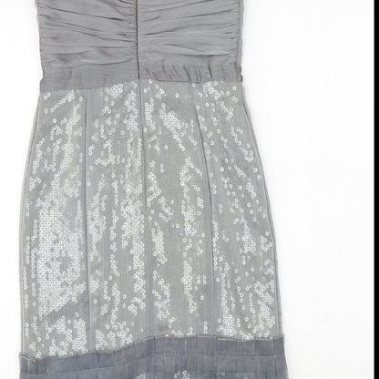 Debenhams Womens Grey Polyester Slip Dress Size 8 Sweetheart Zip