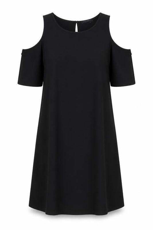 Marks and Spencer Womens Black Polyester T-Shirt Dress Size 10 Round Neck Button - Cold Shoulder