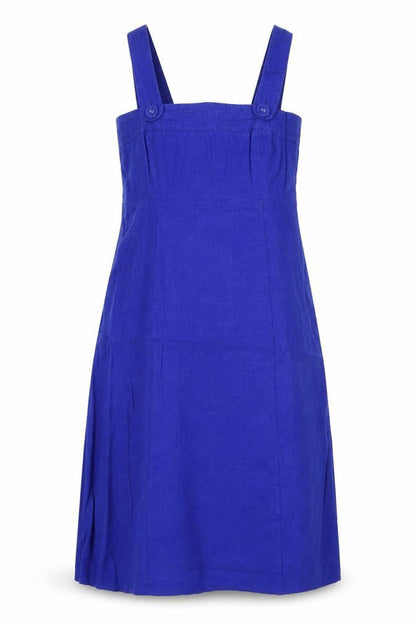 Kenar Womens Blue Linen Pinafore/Dungaree Dress Size 14 Square Neck Zip