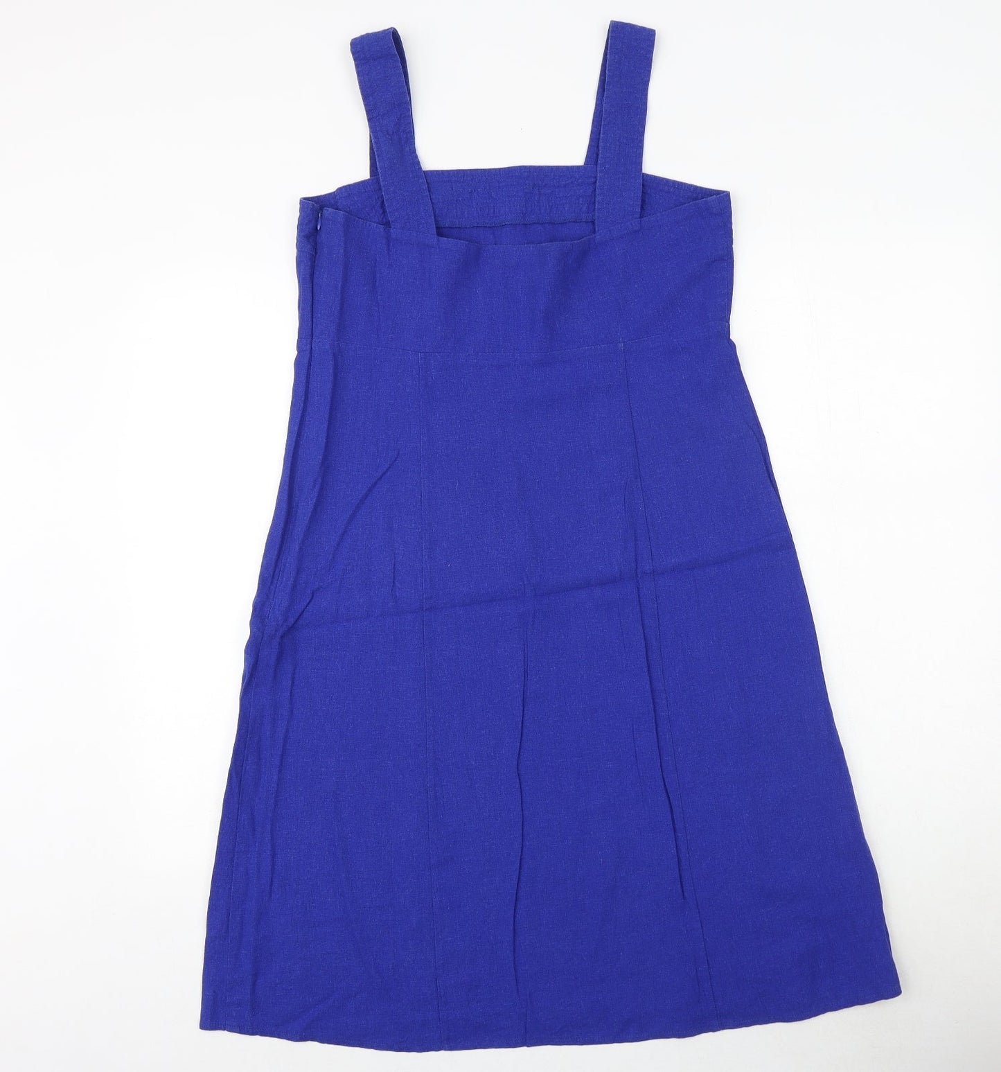 Kenar Womens Blue Linen Pinafore/Dungaree Dress Size 14 Square Neck Zip