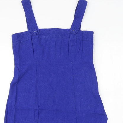 Kenar Womens Blue Linen Pinafore/Dungaree Dress Size 14 Square Neck Zip