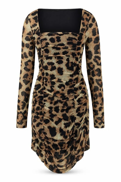 Nasty Gal Womens Black Animal Print Polyester Bodycon Size 10 Square Neck Pullover - Leopard Pattern