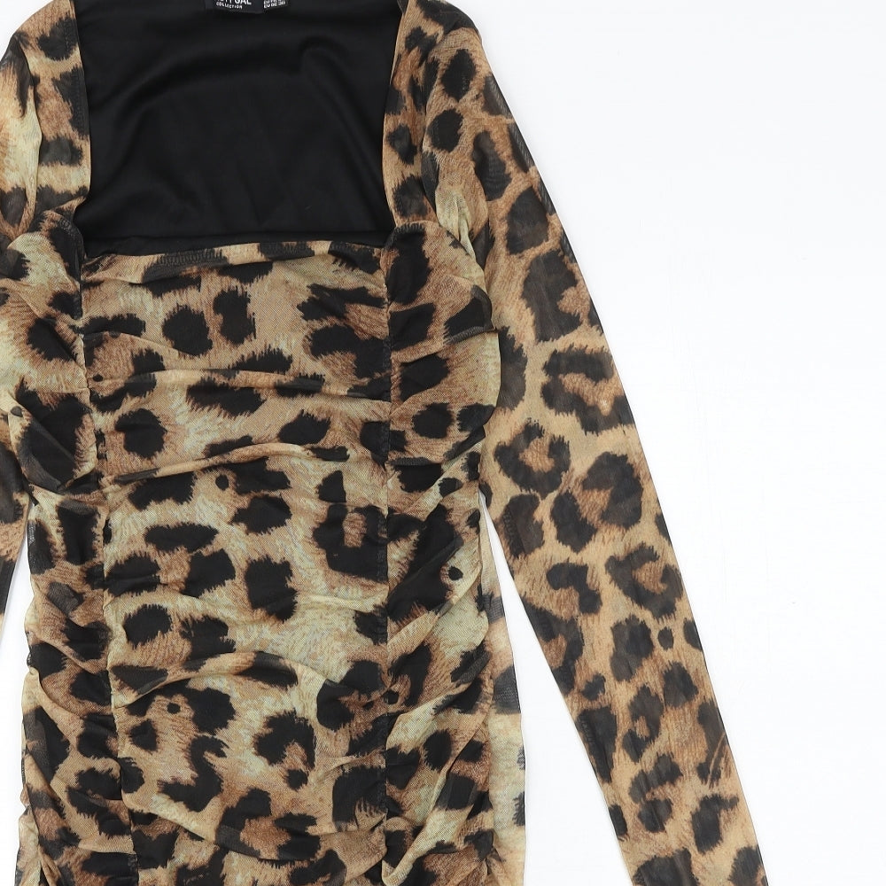 Nasty Gal Womens Black Animal Print Polyester Bodycon Size 10 Square Neck Pullover - Leopard Pattern
