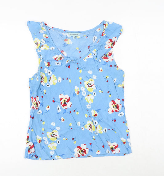 Dickins & Jones Womens Blue Floral Viscose Basic Tank Size 10 Round Neck