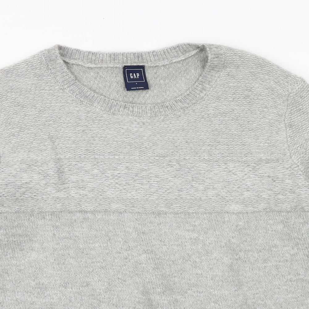 Gap Mens Grey Round Neck Acrylic Pullover Jumper Size L Long Sleeve