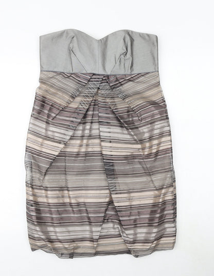 Principles Womens Brown Striped Polyester A-Line Size 12 Sweetheart Zip