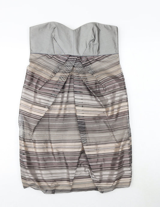 Principles Womens Brown Striped Polyester A-Line Size 12 Sweetheart Zip