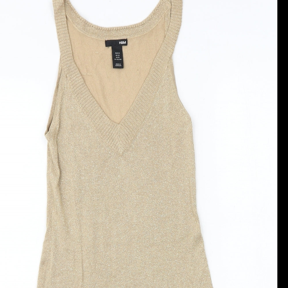 H&M Womens Gold Polyester Tank Dress Size XS V-Neck Pullover