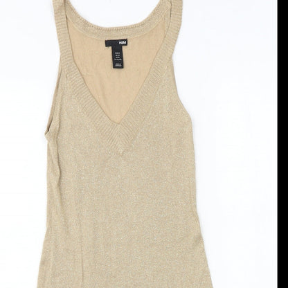 H&M Womens Gold Polyester Tank Dress Size XS V-Neck Pullover