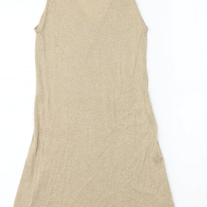H&M Womens Gold Polyester Tank Dress Size XS V-Neck Pullover
