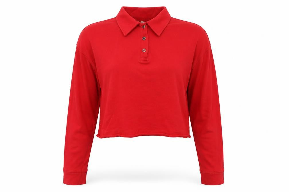 Womens UK Size 8 Topshop Red Cropped Polo