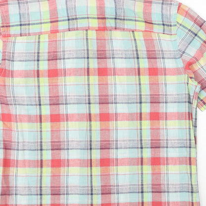 M&Co Mens Multicoloured Plaid Linen Polo Size S Collared Button