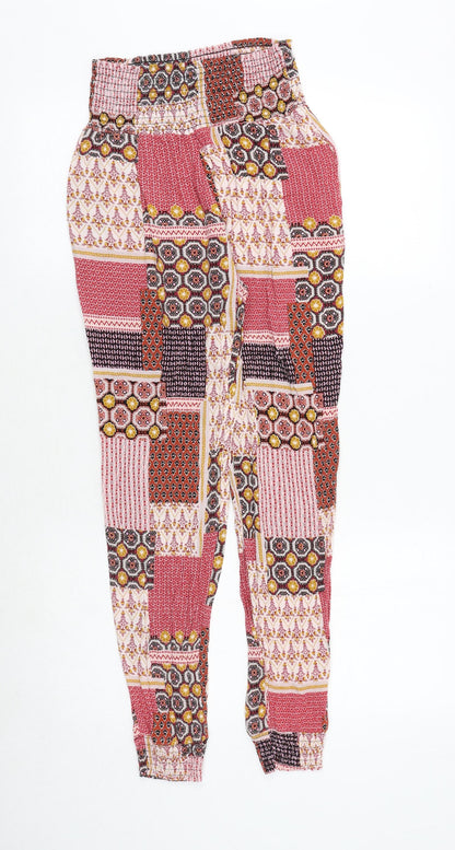 New Look Womens Multicoloured Geometric Viscose Trousers Size 4 Regular