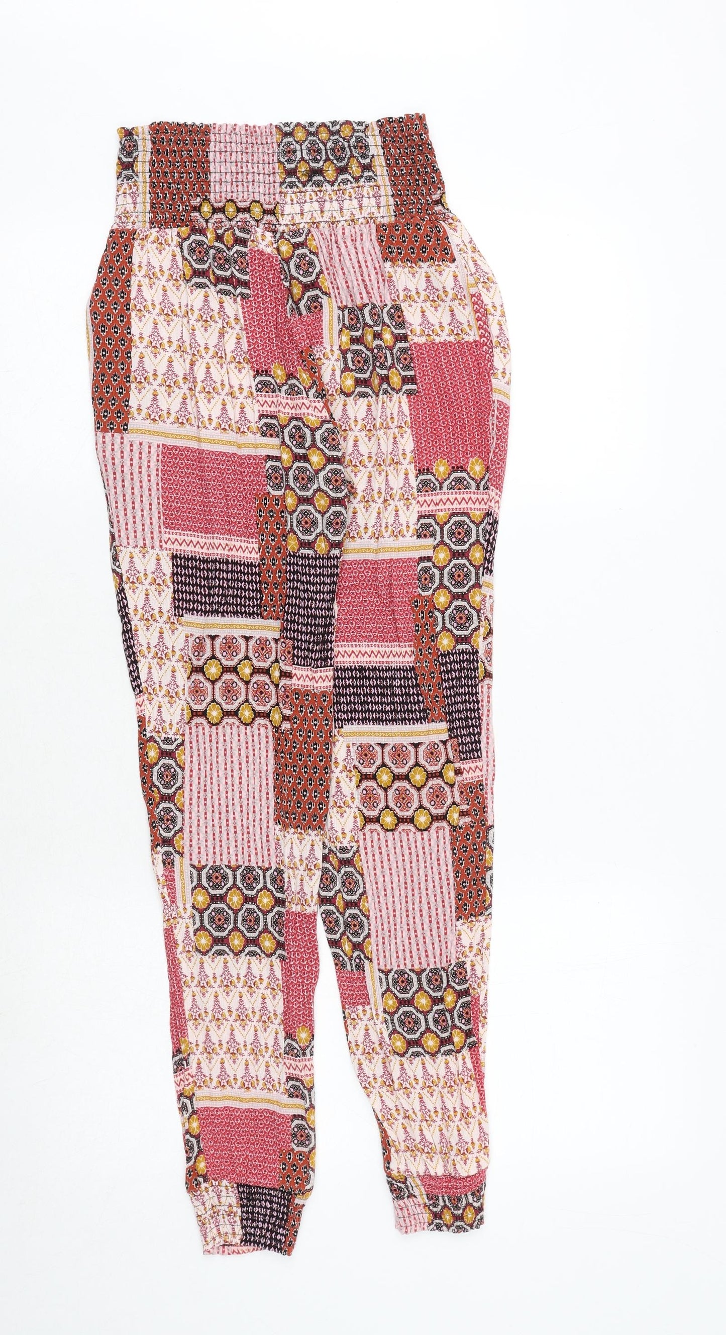 New Look Womens Multicoloured Geometric Viscose Trousers Size 4 Regular